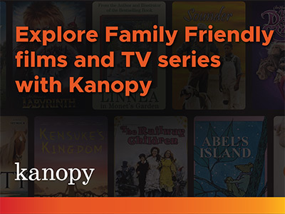 Kanopy is a collection of streaming videos focusing on popular films, documentary, and independent films available instantly, with automatic returns and no late fees.